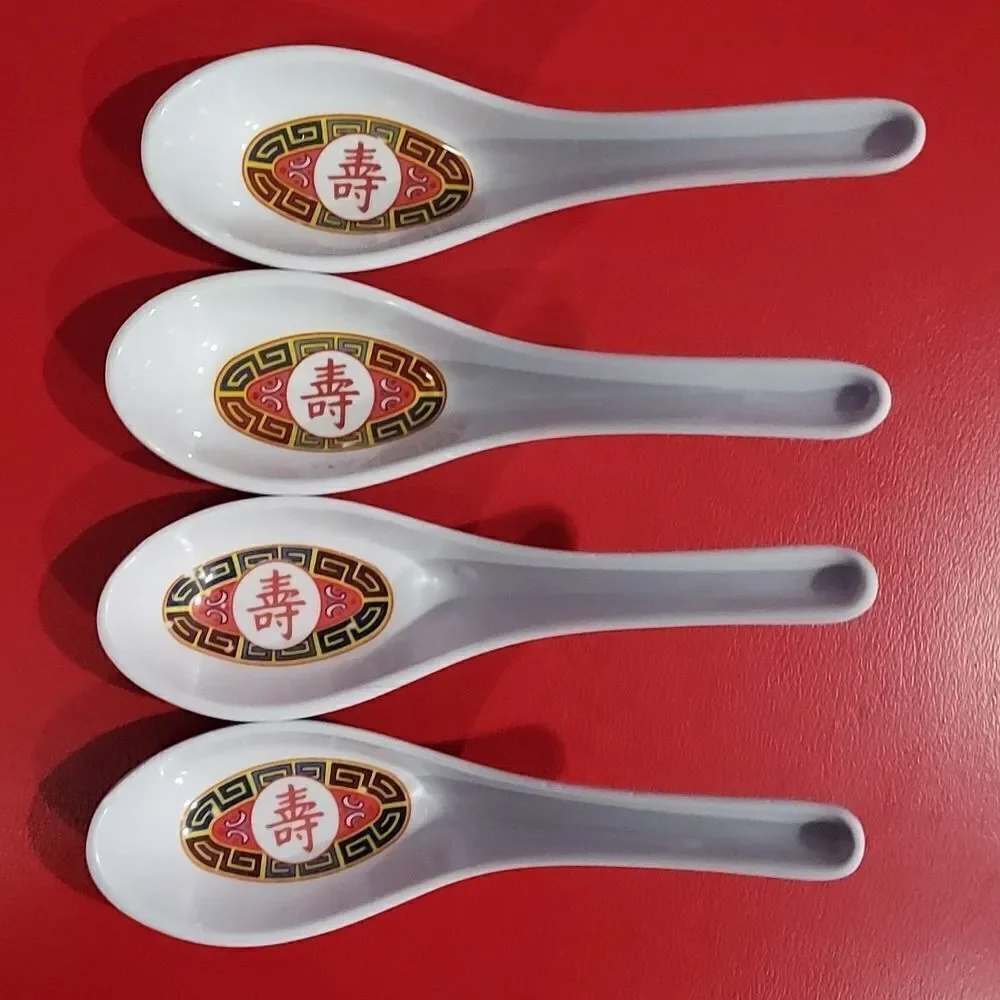 4 Chinese Asian Miso Soup Spoons.